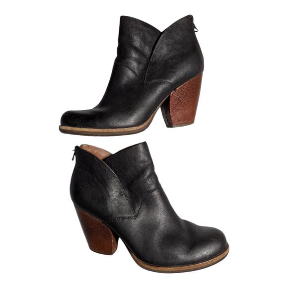 Kork-Ease Castaneda Black Leather Almond Toe Block Heel Ankle Boots Sz 8.5 - Picture 1 of 8